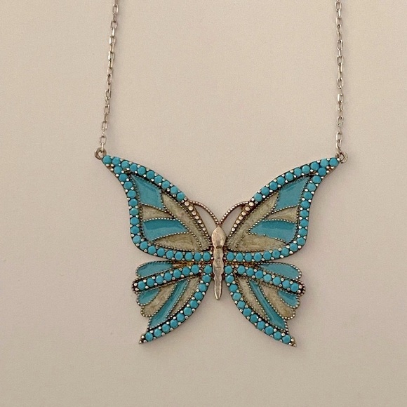 Jewelry - 🦋925 Silver butterfly turquoise enamel  necklace